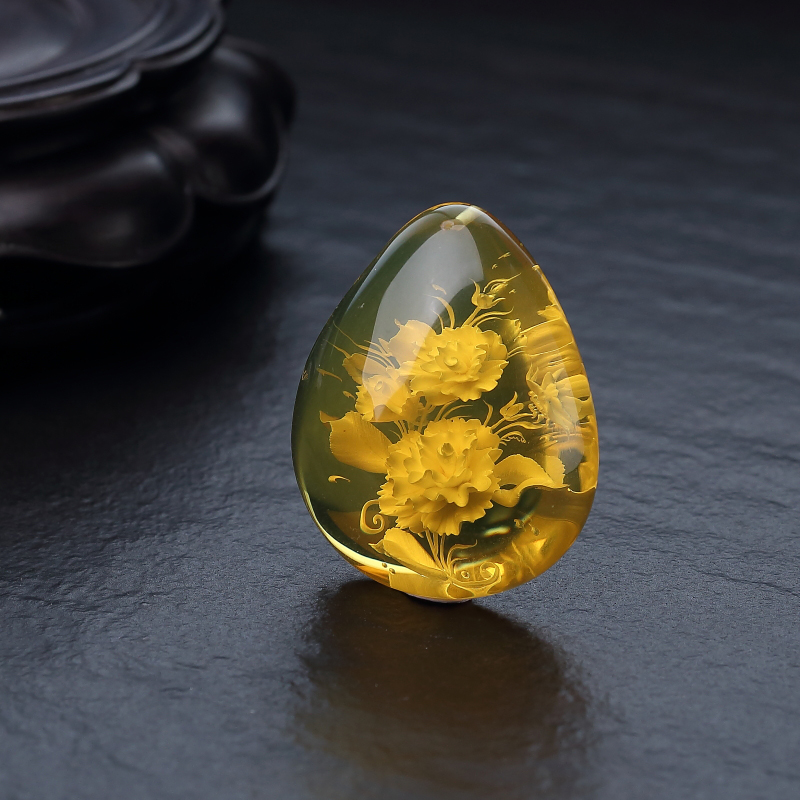 天然蓝珀蝶恋花吊坠-红掌柜