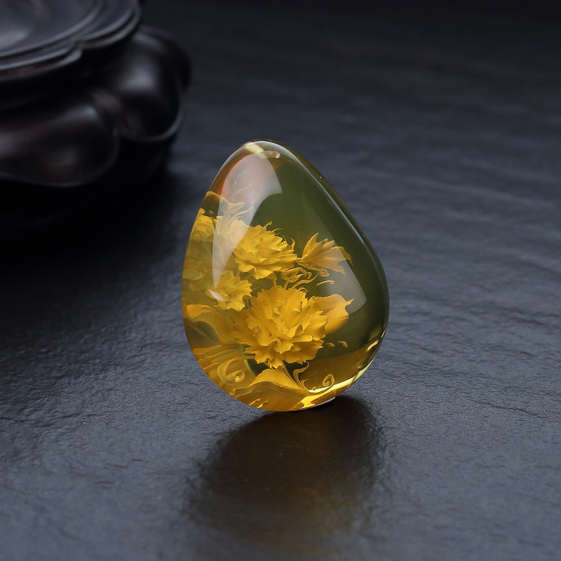 墨西哥蓝珀蝶恋花吊坠-红掌柜