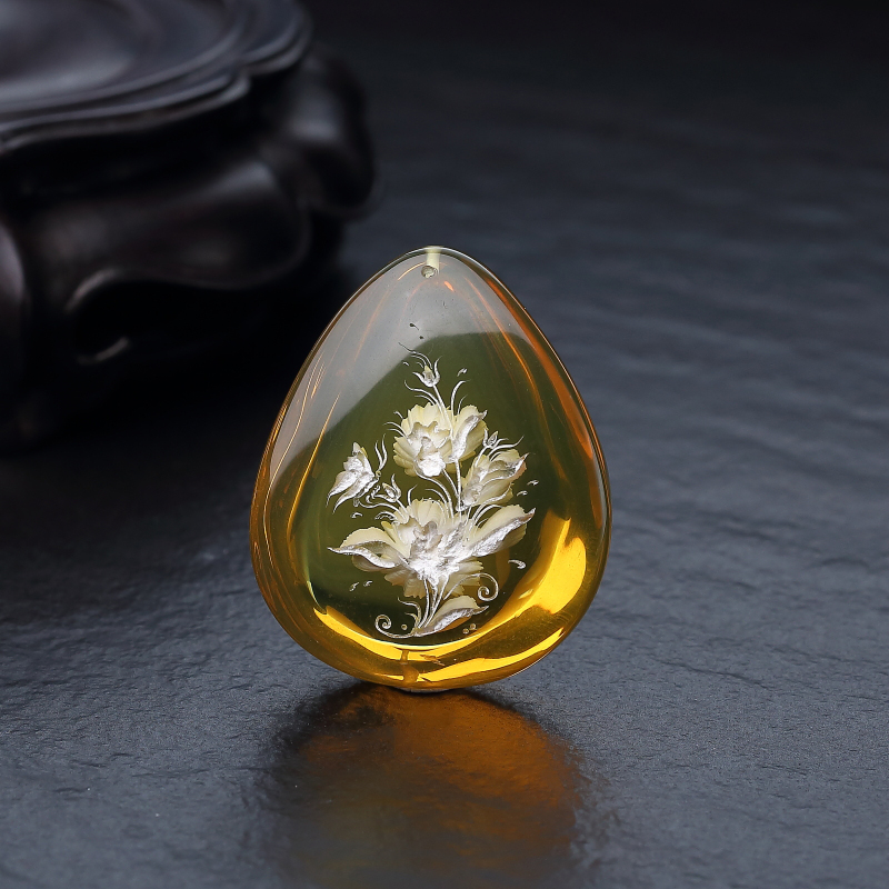 墨西哥天然蓝珀吊坠-红掌柜