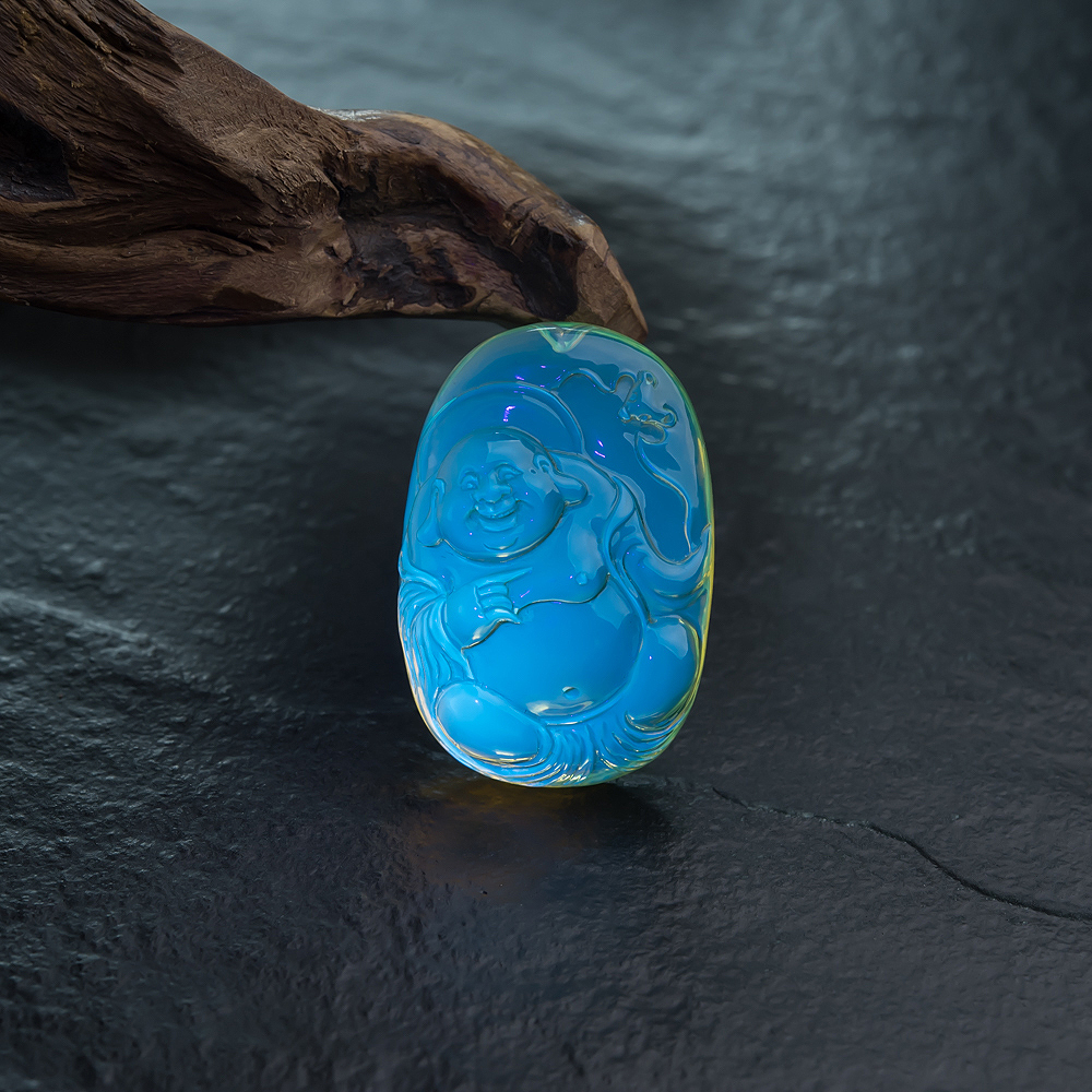 多米尼加蓝珀弥勒佛挂坠-红掌柜