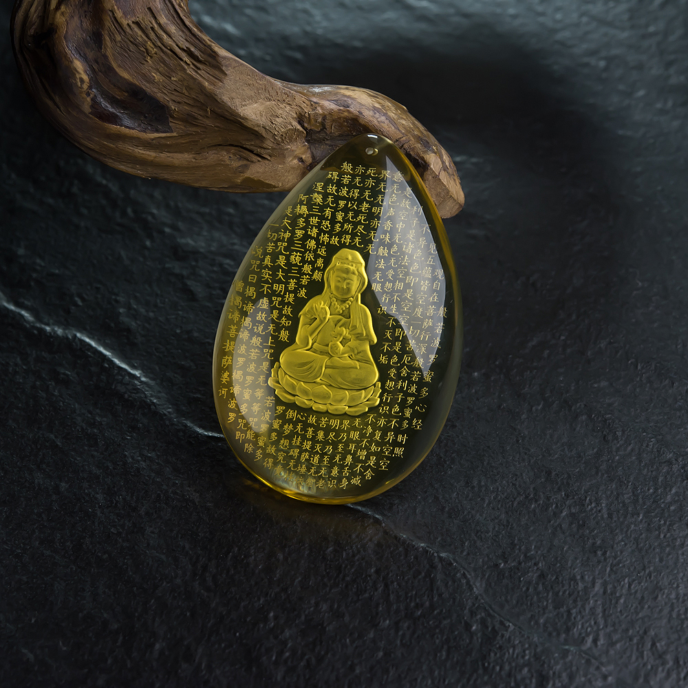 墨西哥天然蓝珀观音吊坠-红掌柜