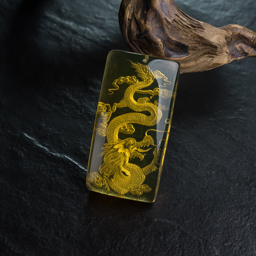 墨西哥天然蓝珀龙牌吊坠-红掌柜