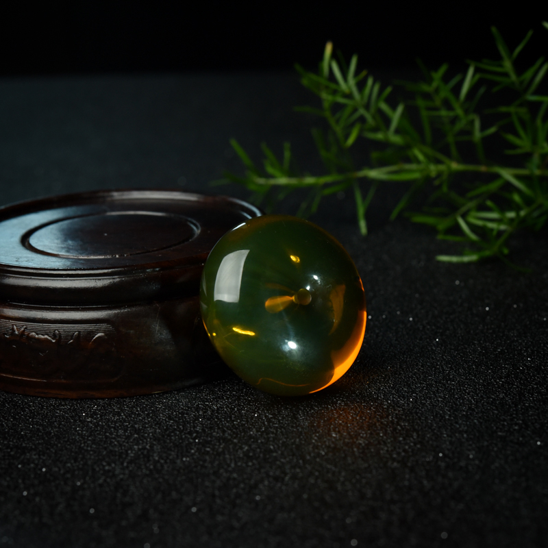 天然墨西哥蓝珀平安扣吊坠-红掌柜