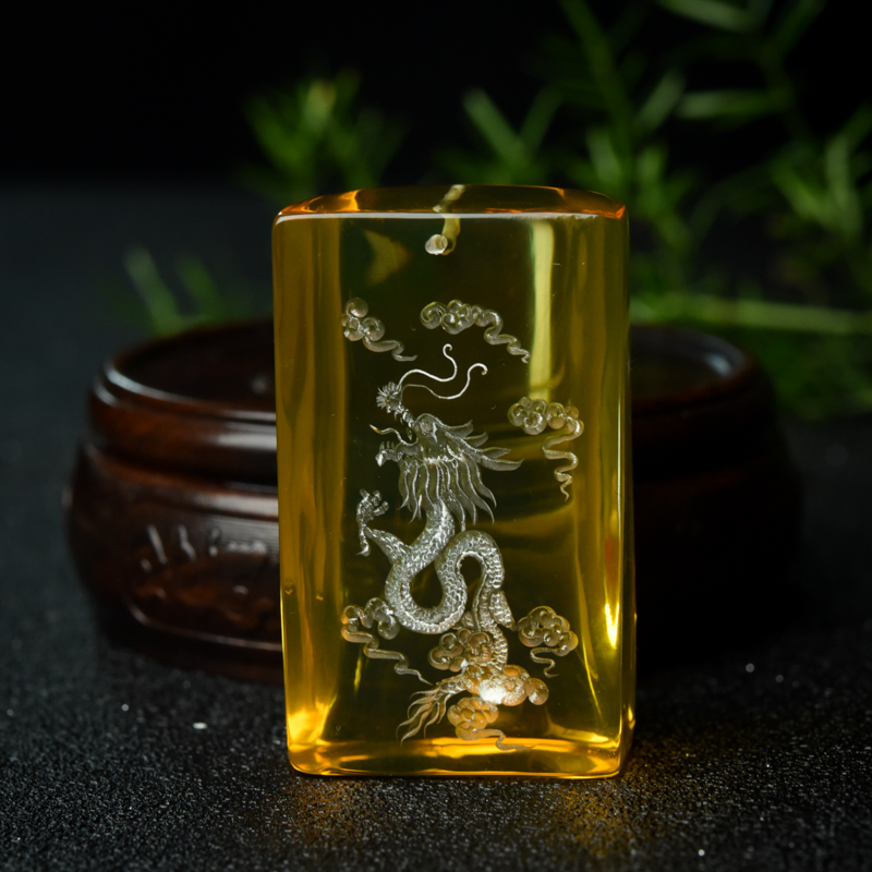 墨西哥天然蓝珀吊坠-红掌柜