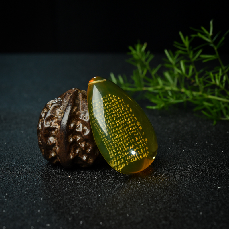 天然墨西哥蓝珀心经吊坠-红掌柜