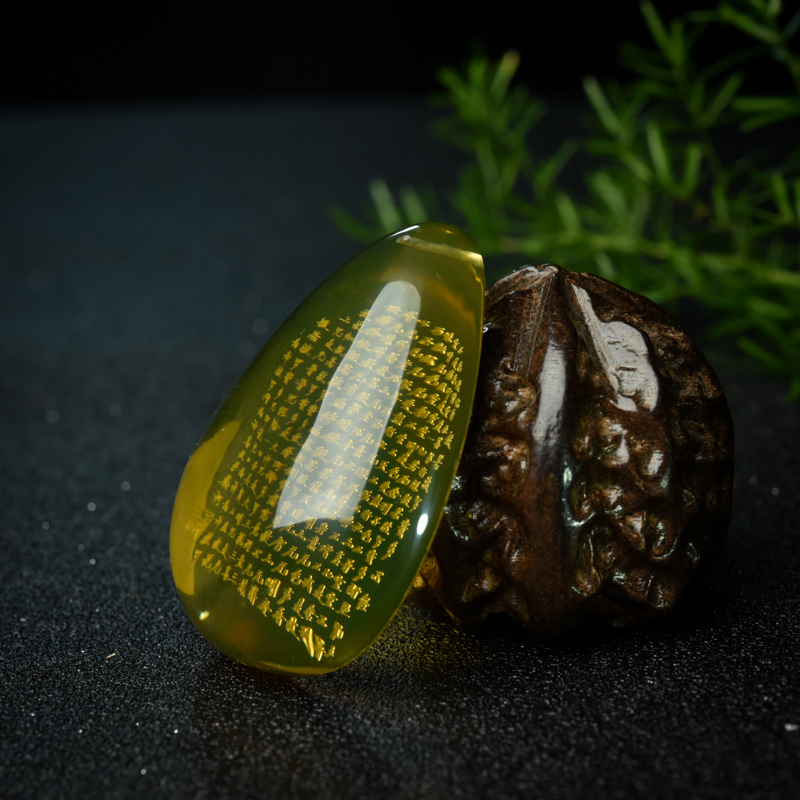 墨西哥天然蓝珀心经吊坠-红掌柜