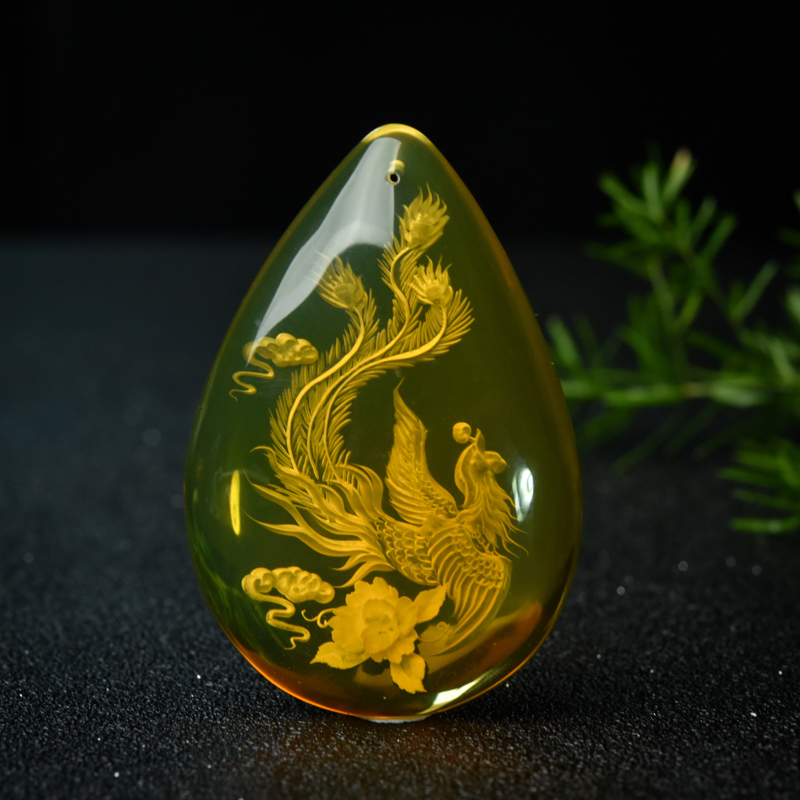 墨西哥蓝珀牡丹引凤吊坠-红掌柜