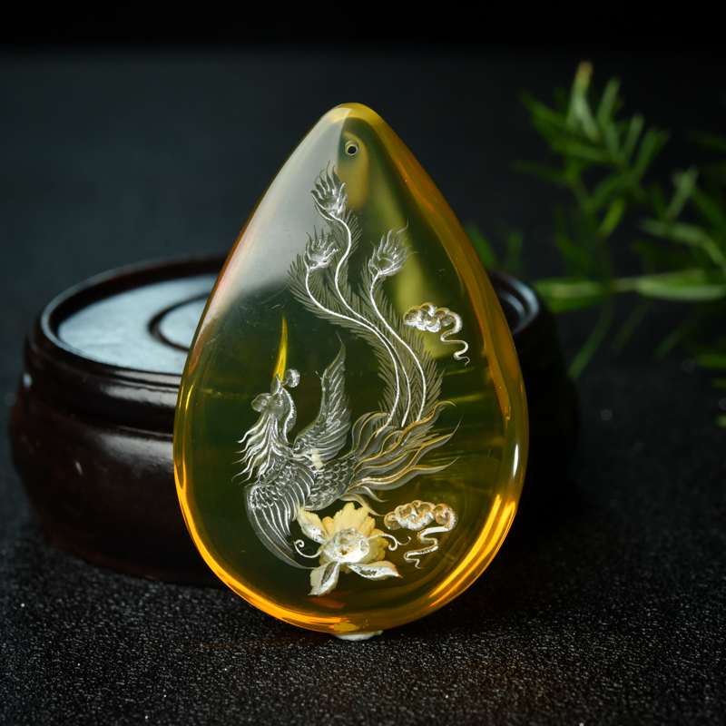 天然墨西哥蓝珀吊坠-红掌柜