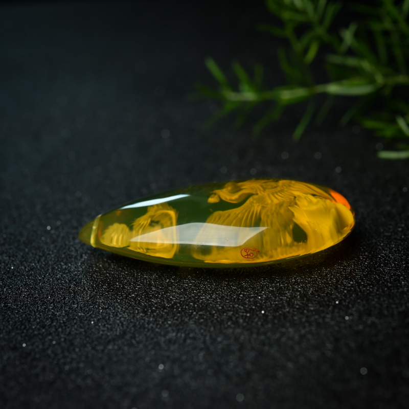 墨西哥天然蓝珀吊坠-红掌柜