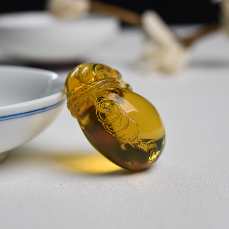 天然墨西哥蓝珀钱袋吊坠-红掌柜