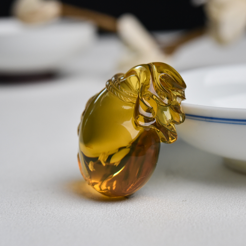 墨西哥天然蓝珀钱袋吊坠-红掌柜