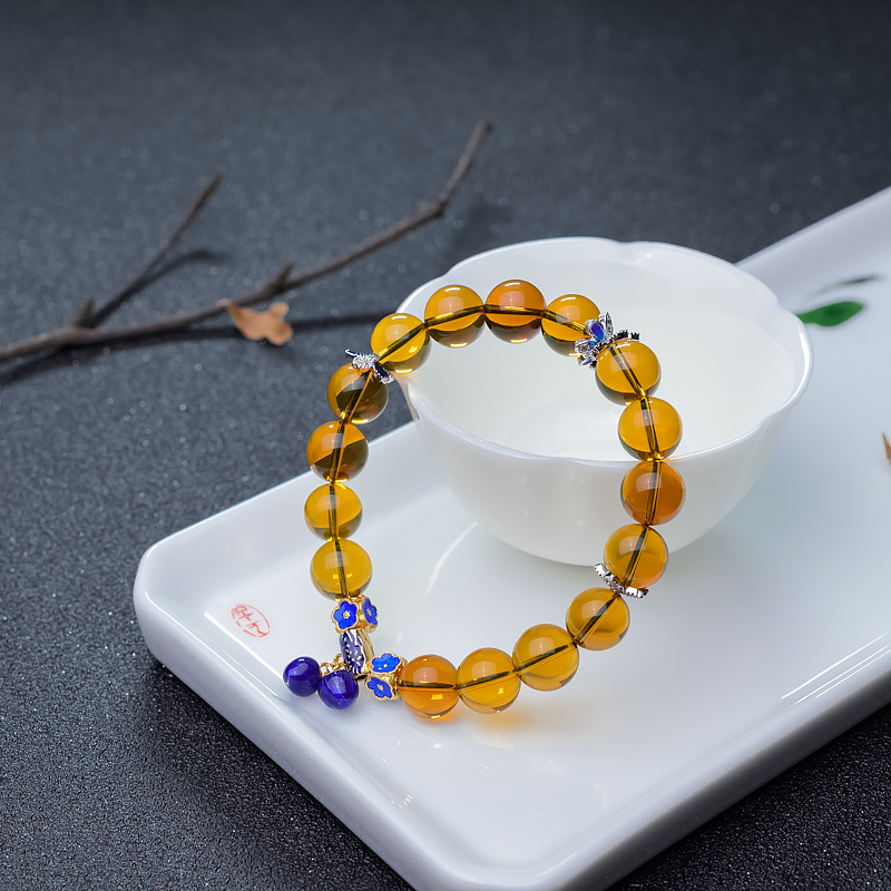 10mm墨西哥蓝珀单圈手串-红掌柜