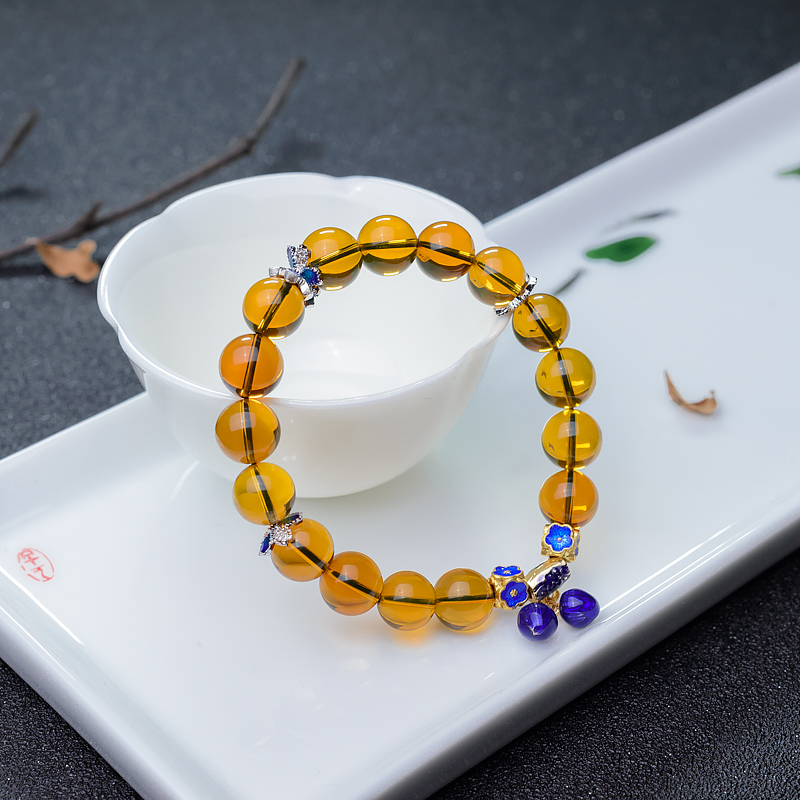 10mm天然墨西哥蓝珀单圈手串-红掌柜