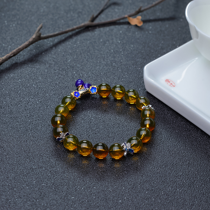 天然蓝珀单圈手串-红掌柜