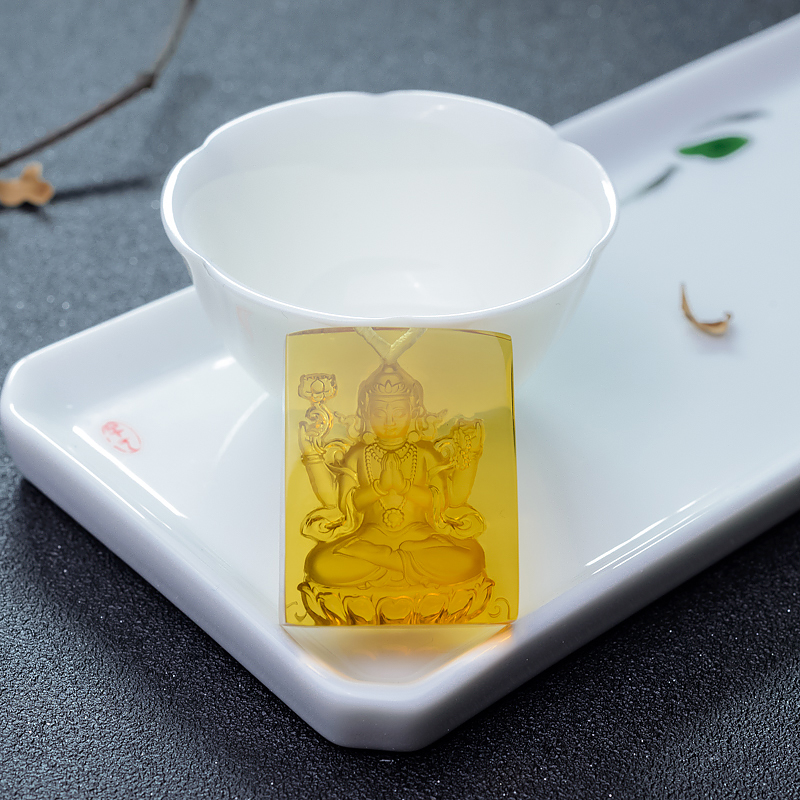 墨西哥天然蓝珀四臂观音吊坠-红掌柜