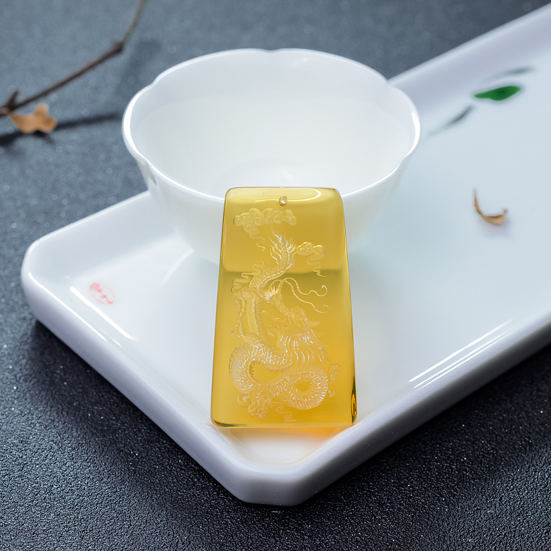 墨西哥天然蓝珀龙吊坠-红掌柜