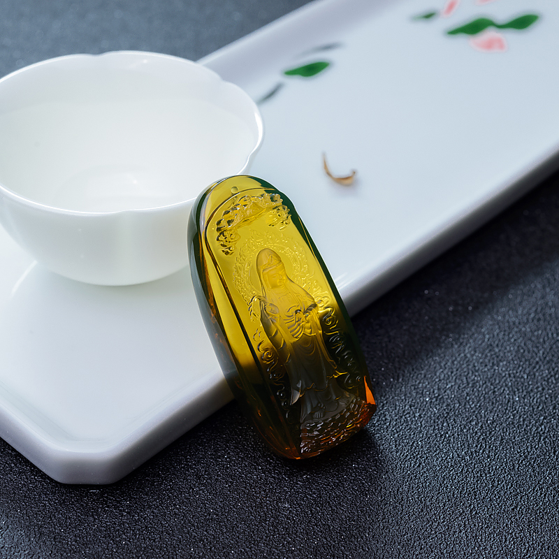 墨西哥天然蓝珀吊坠-红掌柜