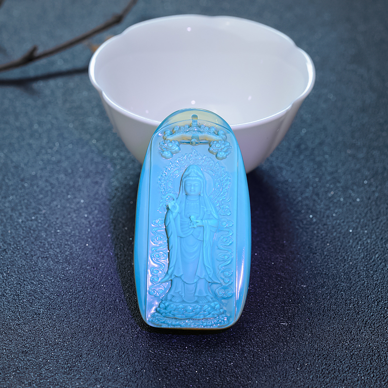 天然墨西哥蓝珀观音吊坠-红掌柜