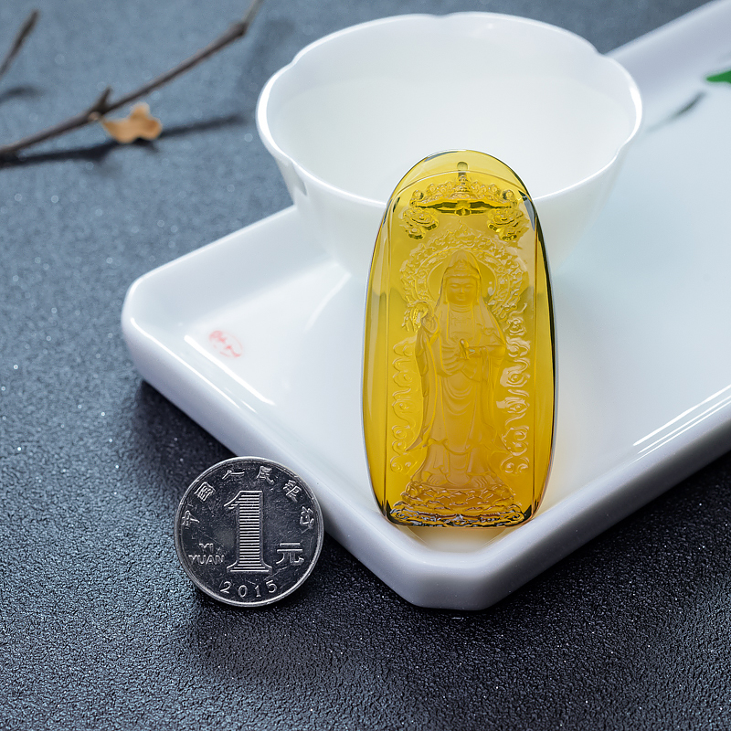 墨西哥蓝珀观音吊坠-红掌柜