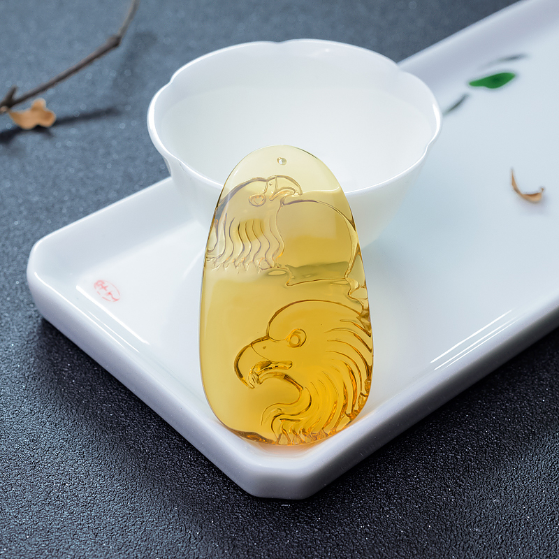 墨西哥天然蓝珀鹰吊坠-红掌柜