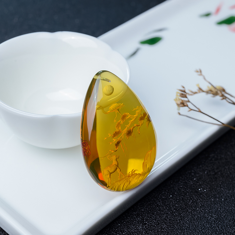 净水墨西哥蓝珀吊坠-红掌柜