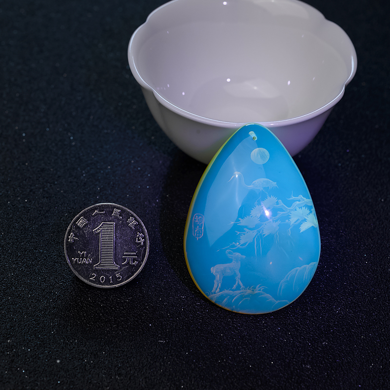 净水墨西哥蓝珀松鹤延年吊坠-红掌柜