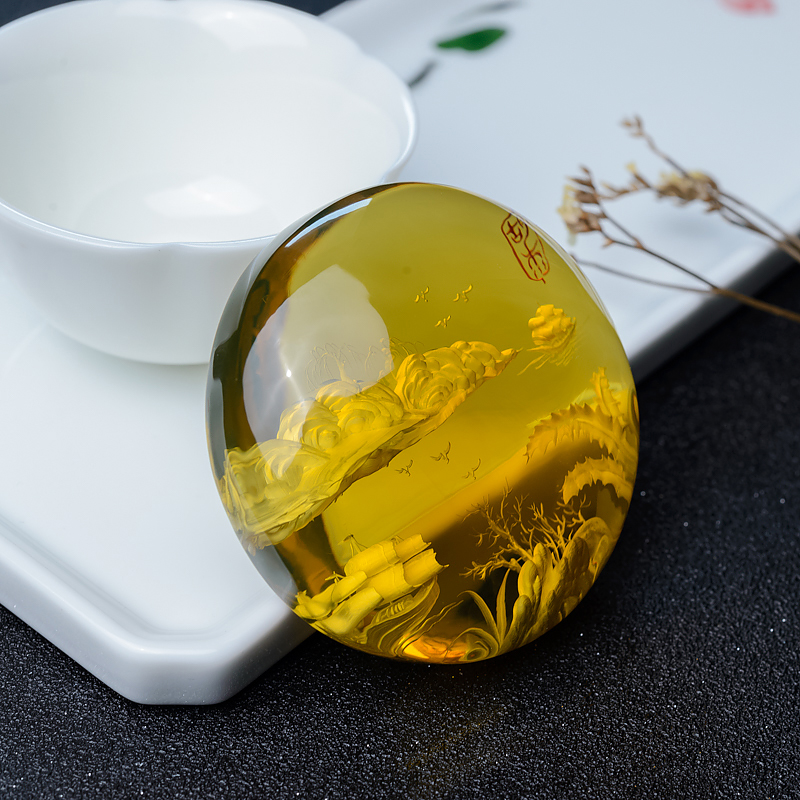 净水蓝珀山水意境吊坠-红掌柜