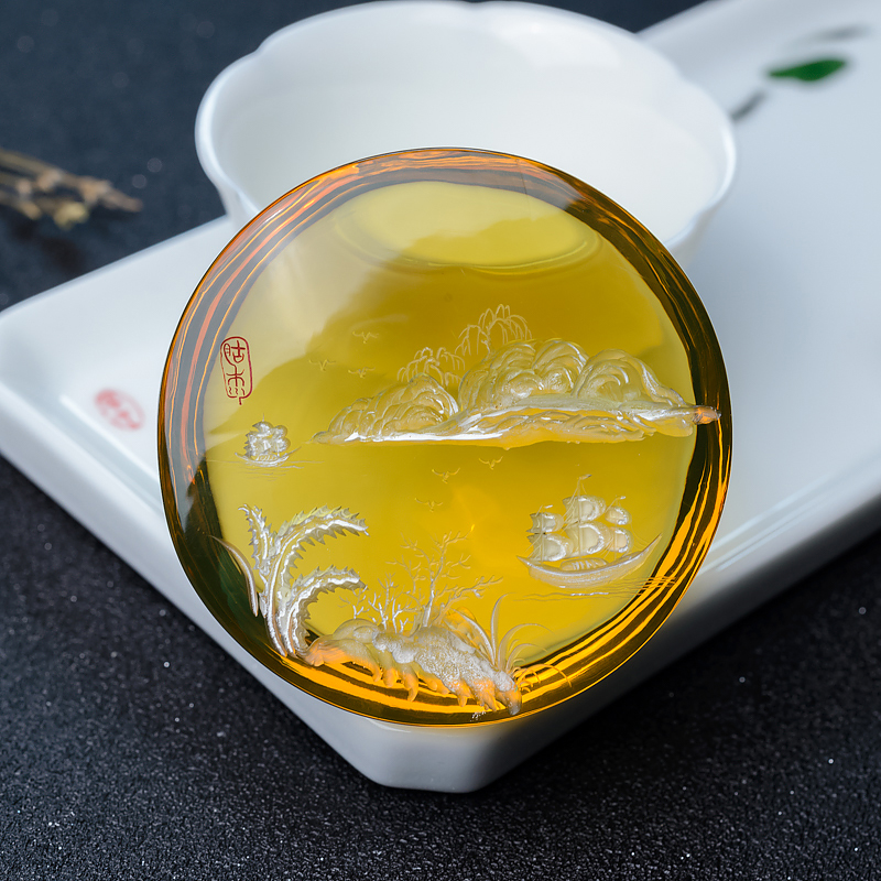 净水天然墨西哥蓝珀山水意境吊坠-红掌柜