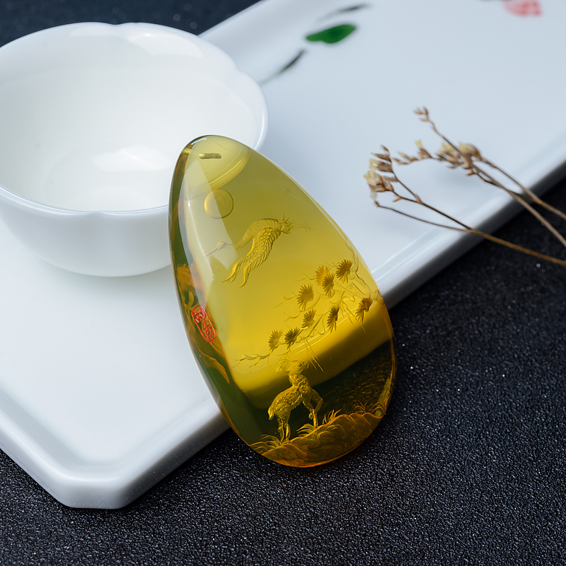 净水墨西哥蓝珀吊坠-红掌柜