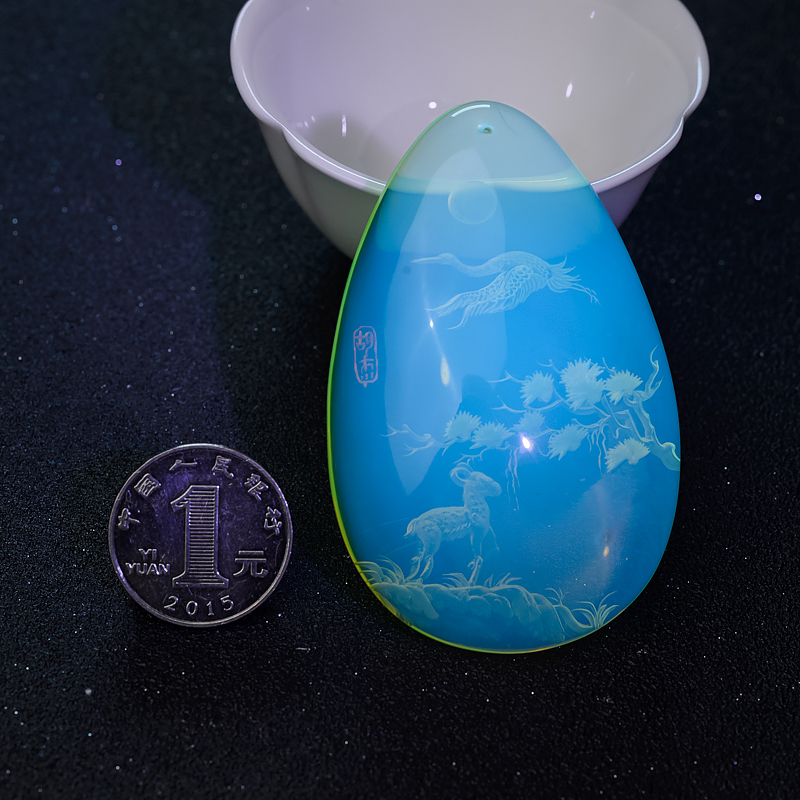 净水墨西哥蓝珀松鹤延年吊坠-红掌柜