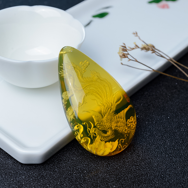 净水天然蓝珀凤凰吊坠-红掌柜