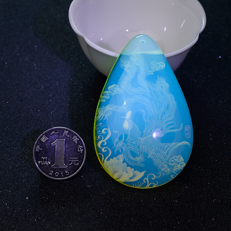 净水墨西哥蓝珀凤凰吊坠-红掌柜