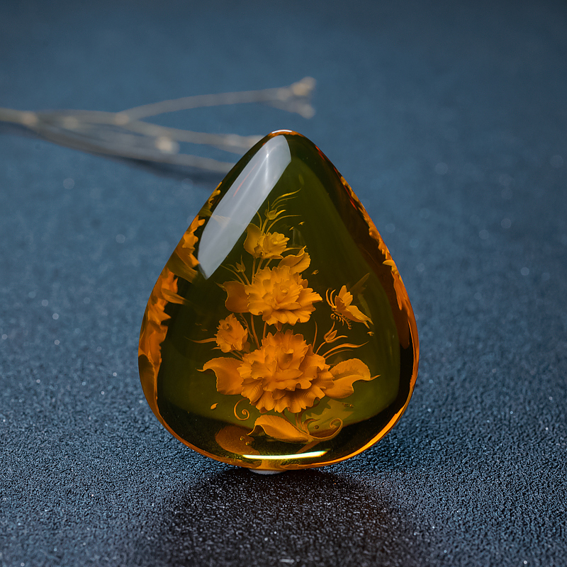 净水墨西哥蓝珀蝶恋花吊坠-红掌柜