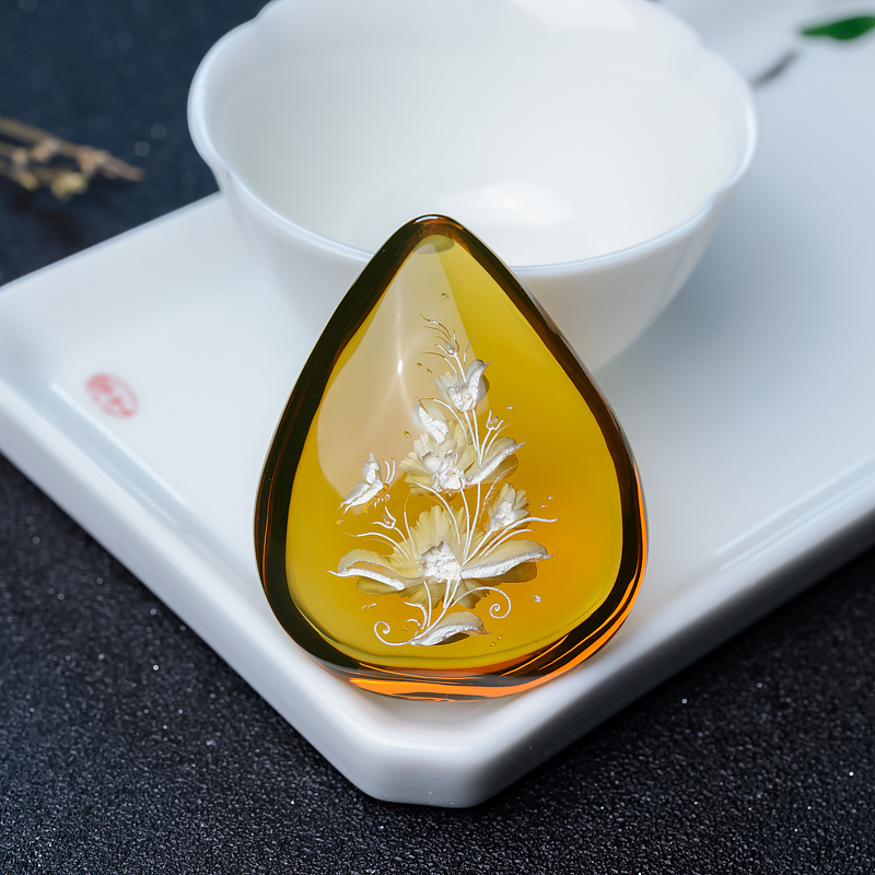 蓝珀蝶恋花吊坠-红掌柜