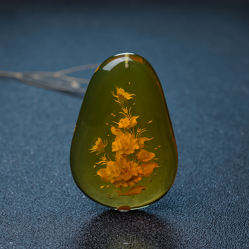 净水墨西哥蓝珀蝶恋花吊坠-红掌柜