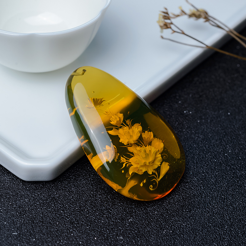 净水墨西哥蓝珀吊坠-红掌柜