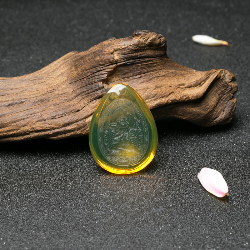 天然蓝珀文殊菩萨吊坠-红掌柜