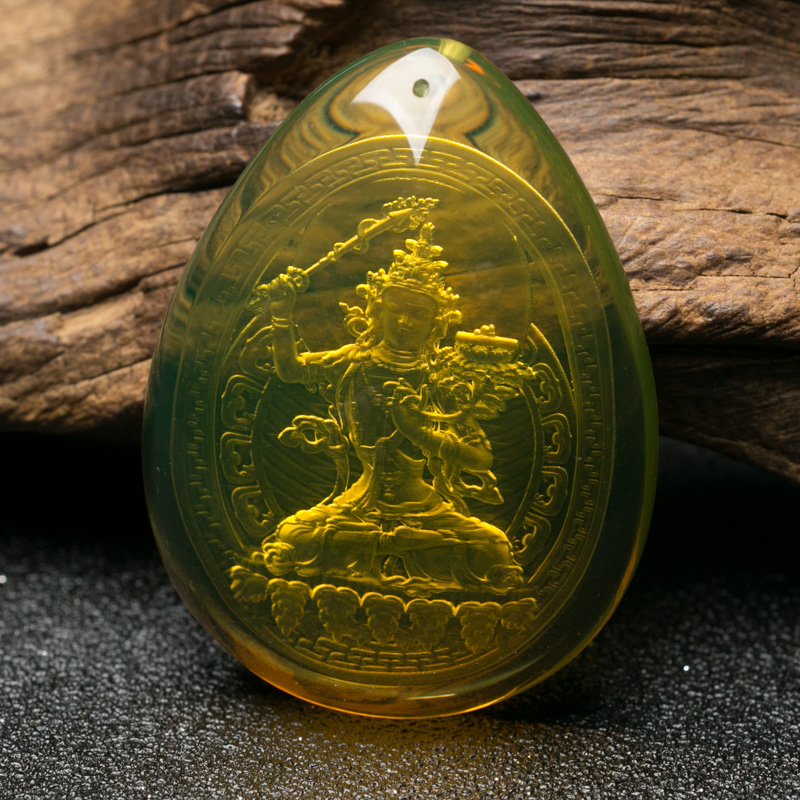 天然蓝珀文殊菩萨吊坠-红掌柜