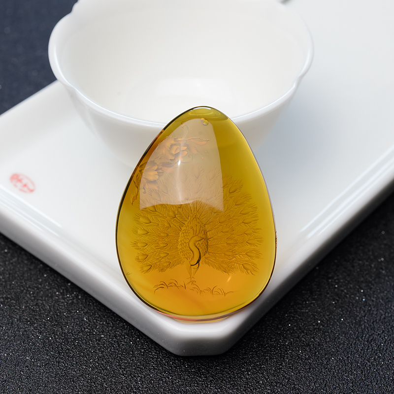 墨西哥天然蓝珀吊坠-红掌柜