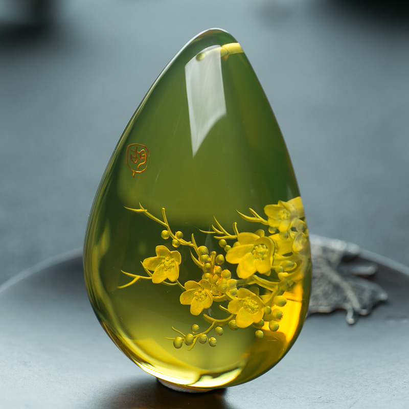 墨西哥天然蓝珀梅花吊坠-红掌柜