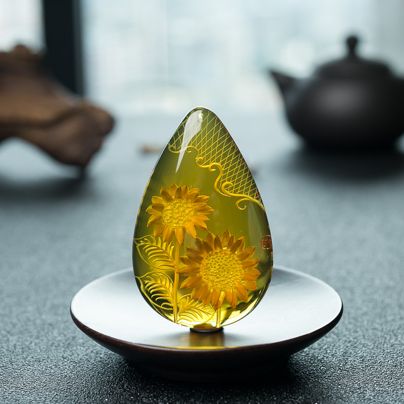 墨西哥蓝珀向日葵吊坠-红掌柜