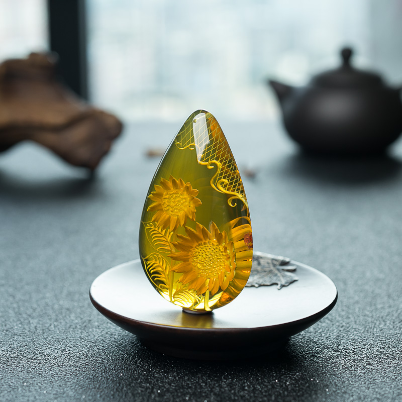 蓝珀向日葵吊坠-红掌柜