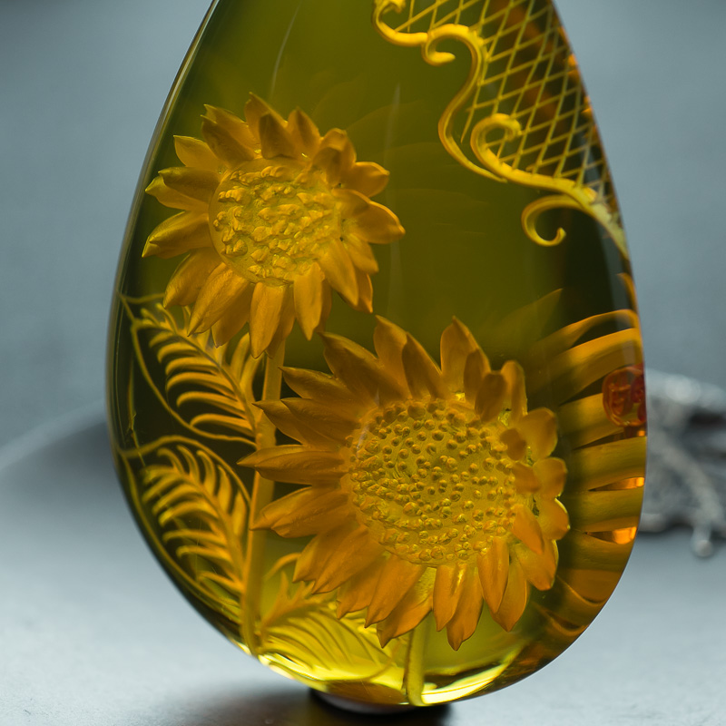 墨西哥蓝珀向日葵挂坠-红掌柜