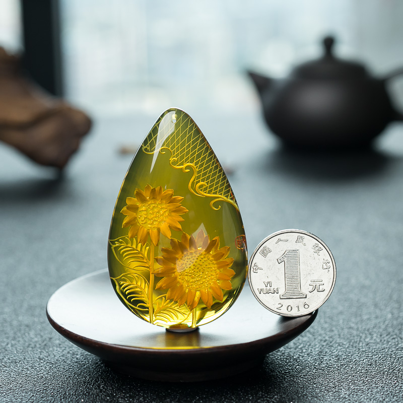 天然蓝珀向日葵挂坠-红掌柜