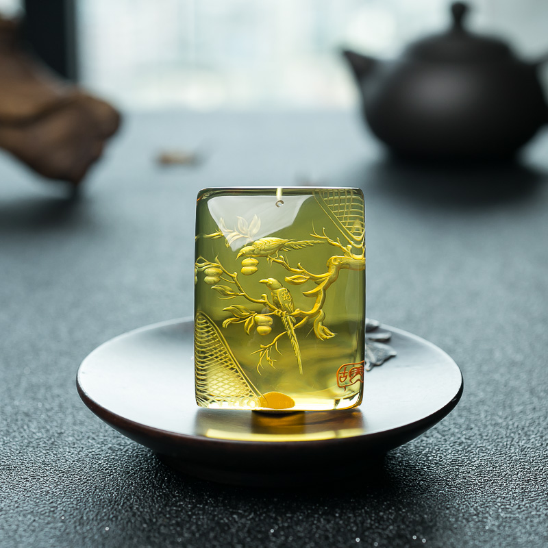 墨西哥蓝珀喜上眉梢吊坠-红掌柜