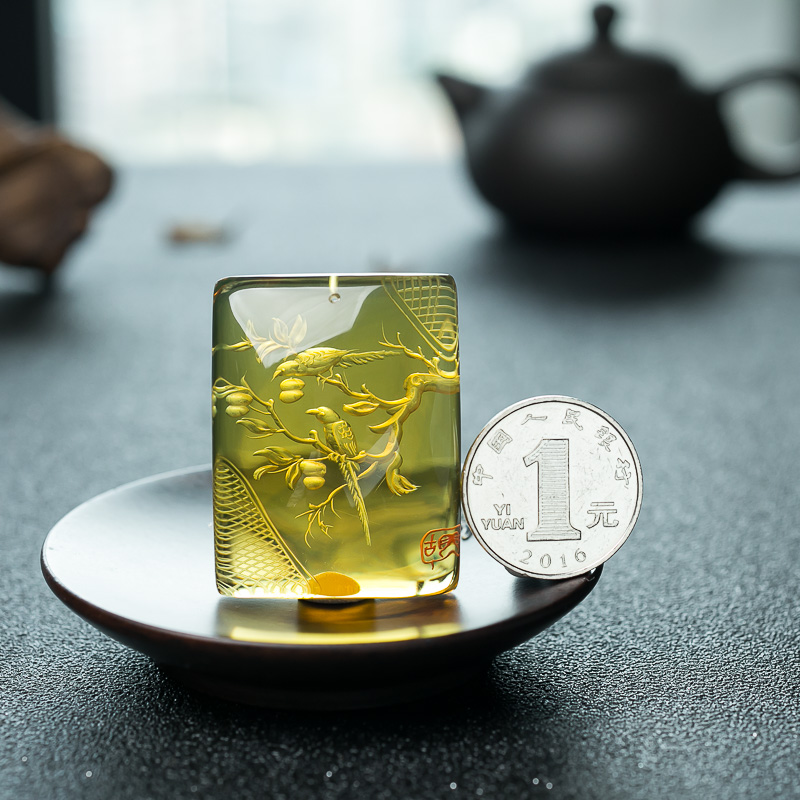 天然蓝珀喜上眉梢挂坠-红掌柜