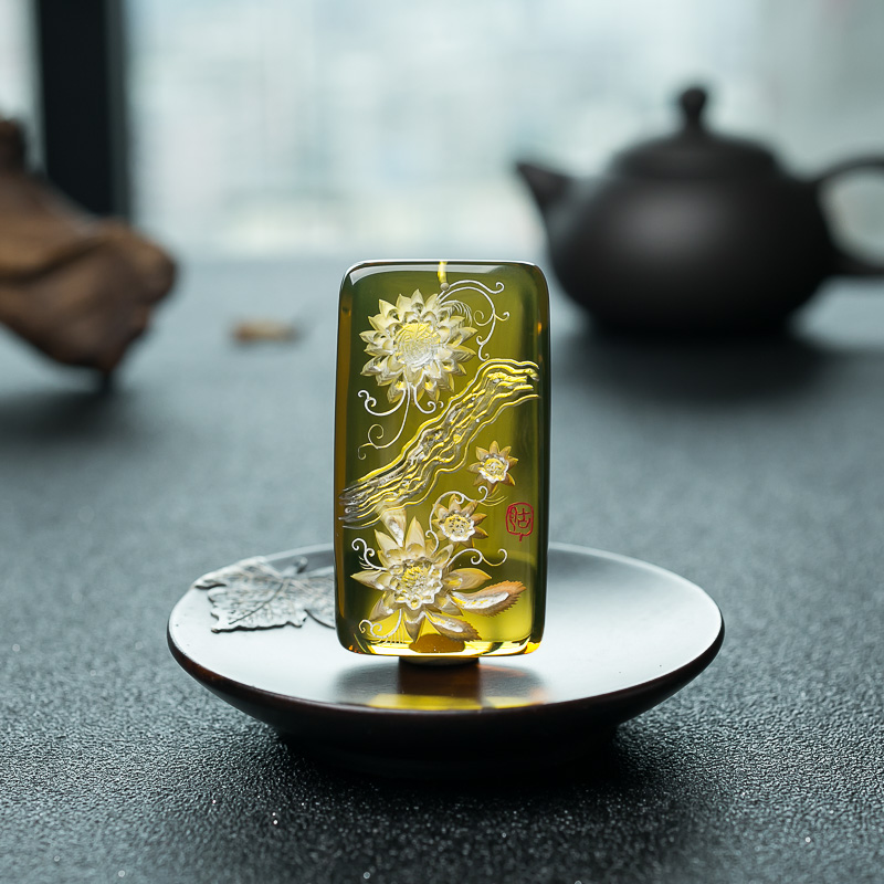 墨西哥天然蓝珀彼岸花开吊坠-红掌柜