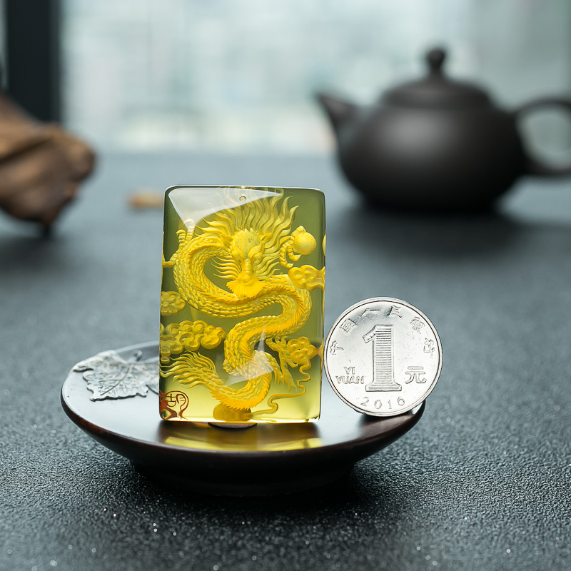 墨西哥天然蓝珀龙牌挂坠-红掌柜