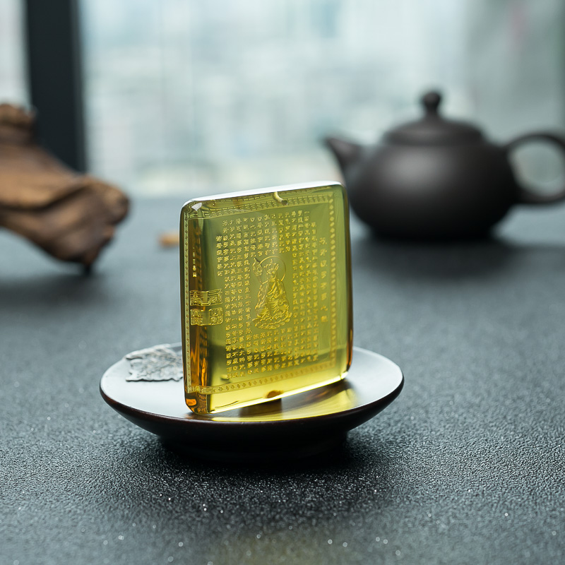 天然墨西哥蓝珀心经吊坠-红掌柜