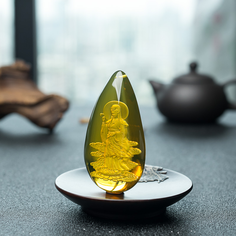 天然墨西哥蓝珀观音吊坠-红掌柜